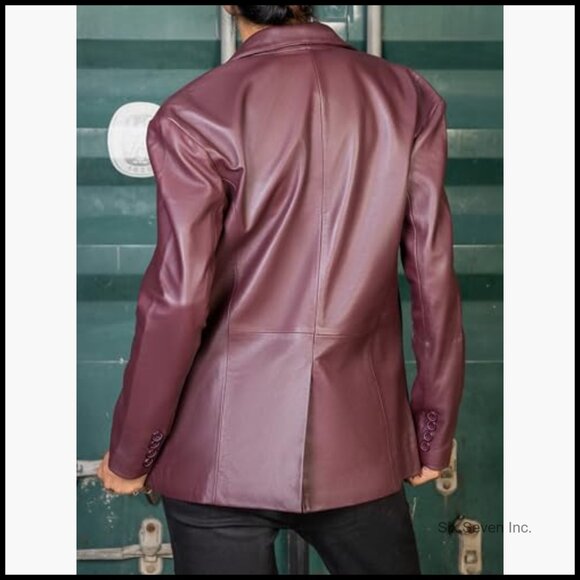 Oversized Lambskin Leather Blazer Women Business Casual Coat - Picture 5 of 7